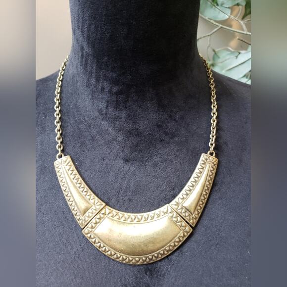 Womens Gold Copper Impeccable Opportunity Design Bib Statement Necklace Lobster - Picture 1 of 7